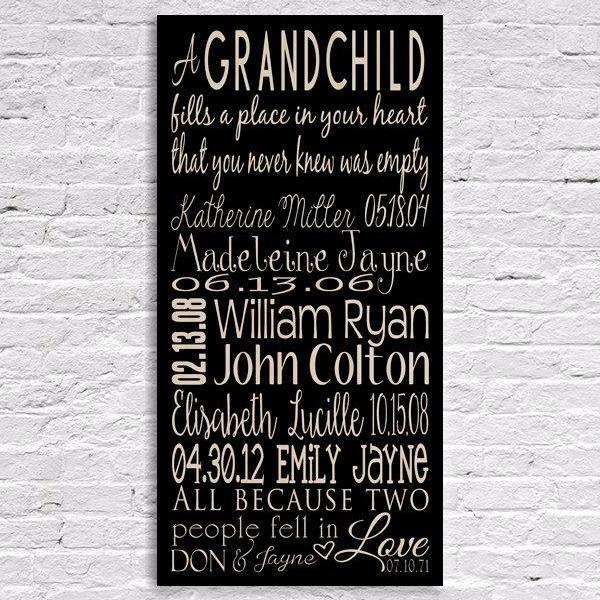 Grandchildren Names and Birth Date Wooden Sign