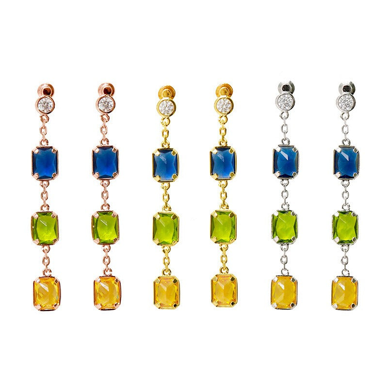 Candy colored irregular cut colored stone long earrings for women