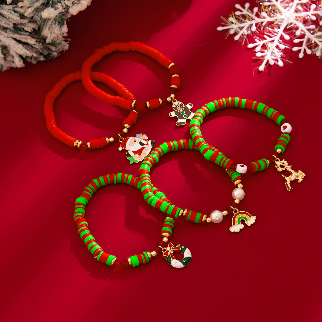 Creative Colorful Letter Christmas Bracelet with Simple Soft Ceramic Beads and Color Contrasting Handmade Set