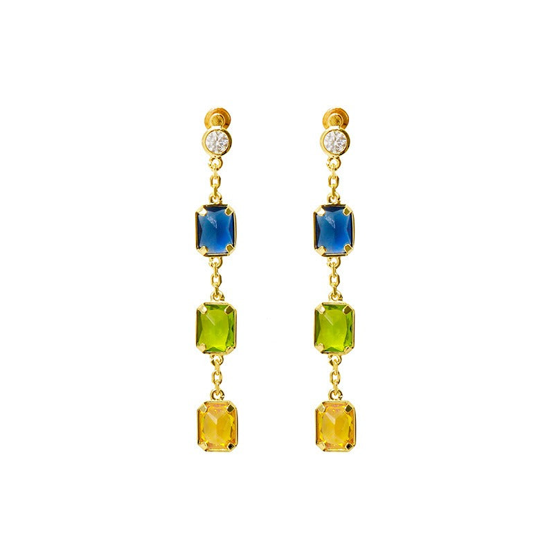 Candy colored irregular cut colored stone long earrings for women