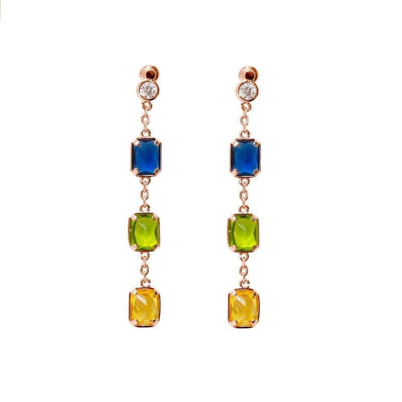 Candy colored irregular cut colored stone long earrings for women