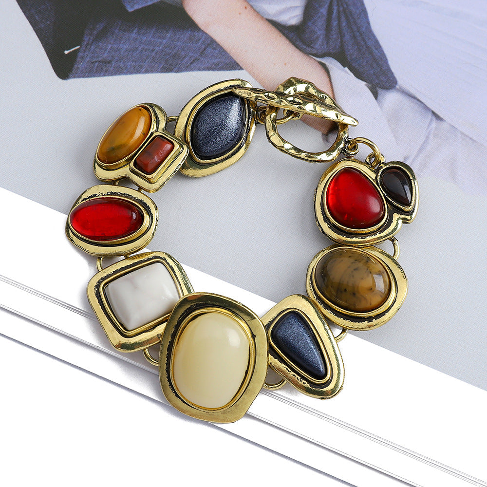 Colorful natural stone crystal glass exaggerated bracelet women's high-end accessory