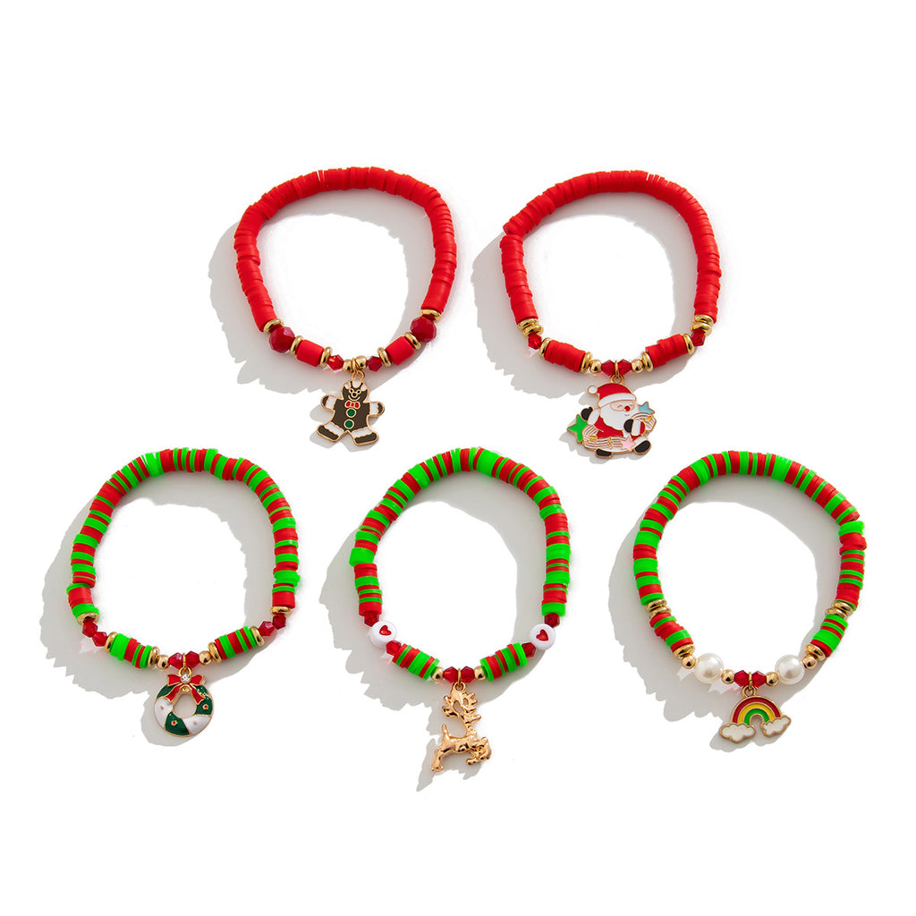 Creative Colorful Letter Christmas Bracelet with Simple Soft Ceramic Beads and Color Contrasting Handmade Set