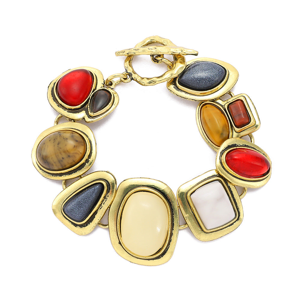 Colorful natural stone crystal glass exaggerated bracelet women's high-end accessory