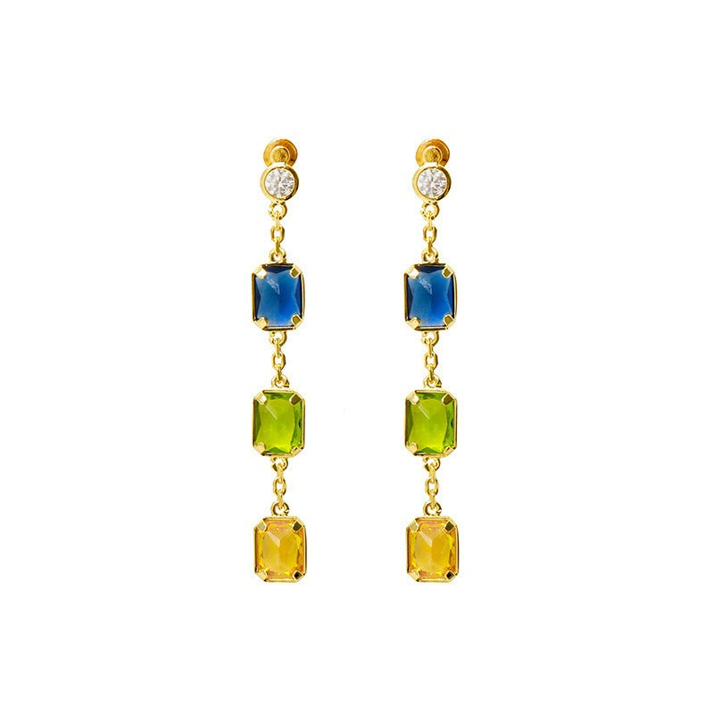 Candy colored irregular cut colored stone long earrings for women