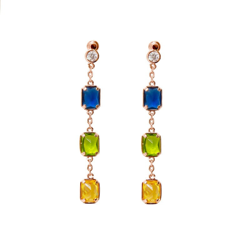 Candy colored irregular cut colored stone long earrings for women