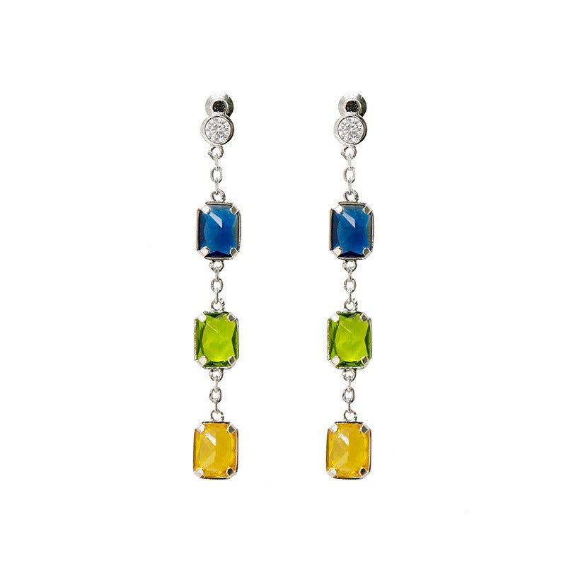 Candy colored irregular cut colored stone long earrings for women