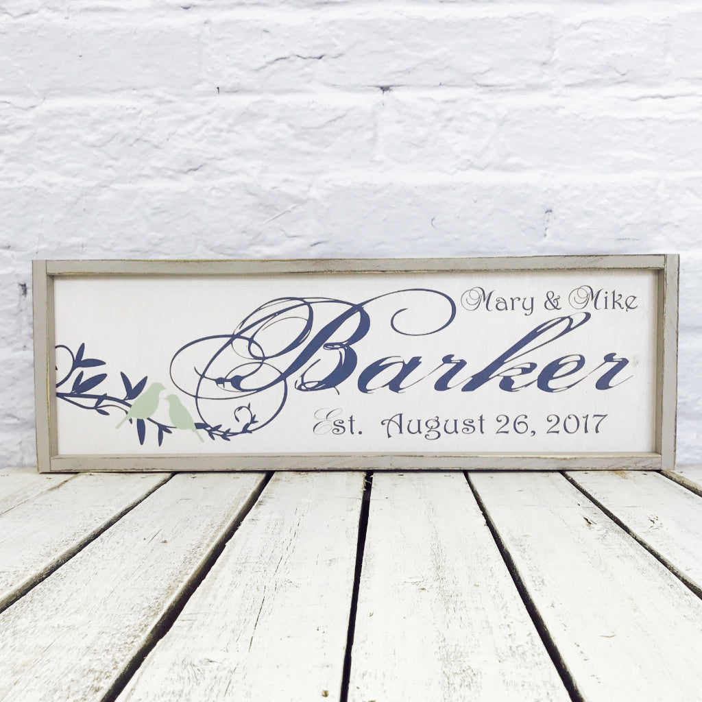 Personalized Lovebirds Name Sign with Wooden Frame