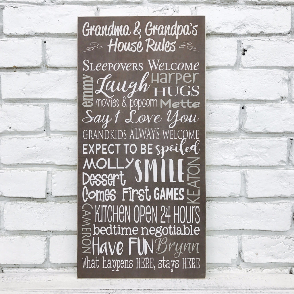 "Grandma and Grandpa's House Rules" Wooden Sign