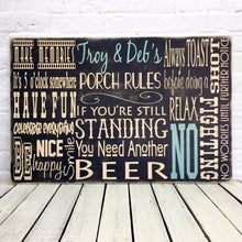 Load image into Gallery viewer, Personalized Porch Rules Last Name Wooden Sign