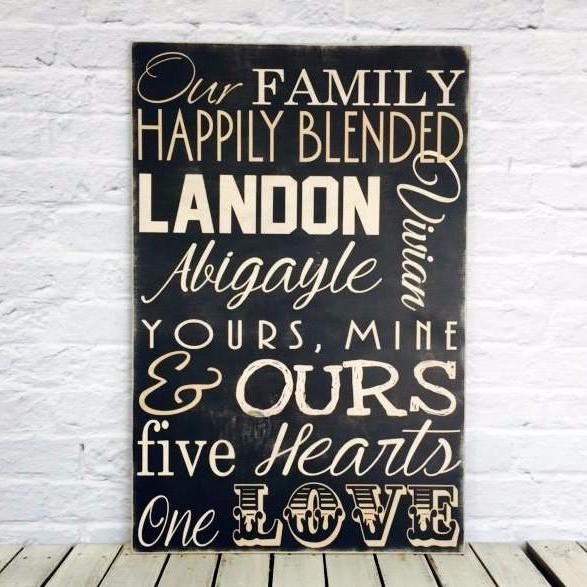 "Our Family Happily Blended" Personalized Wooden Family Name Sign