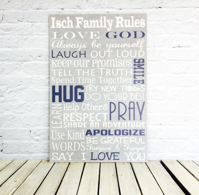 Personalized Family Rules Sign on Wood