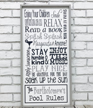 Load image into Gallery viewer, Personalized Pool Rules Last Name Wooden Sign