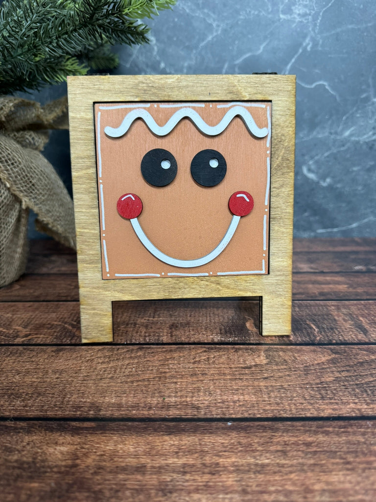 Christmas Leaning Sandwich Board Tiles Sports Interchangeable Gingerbread Face  