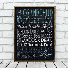 Load image into Gallery viewer, Grandchildren Names and Birth Date Wooden Sign