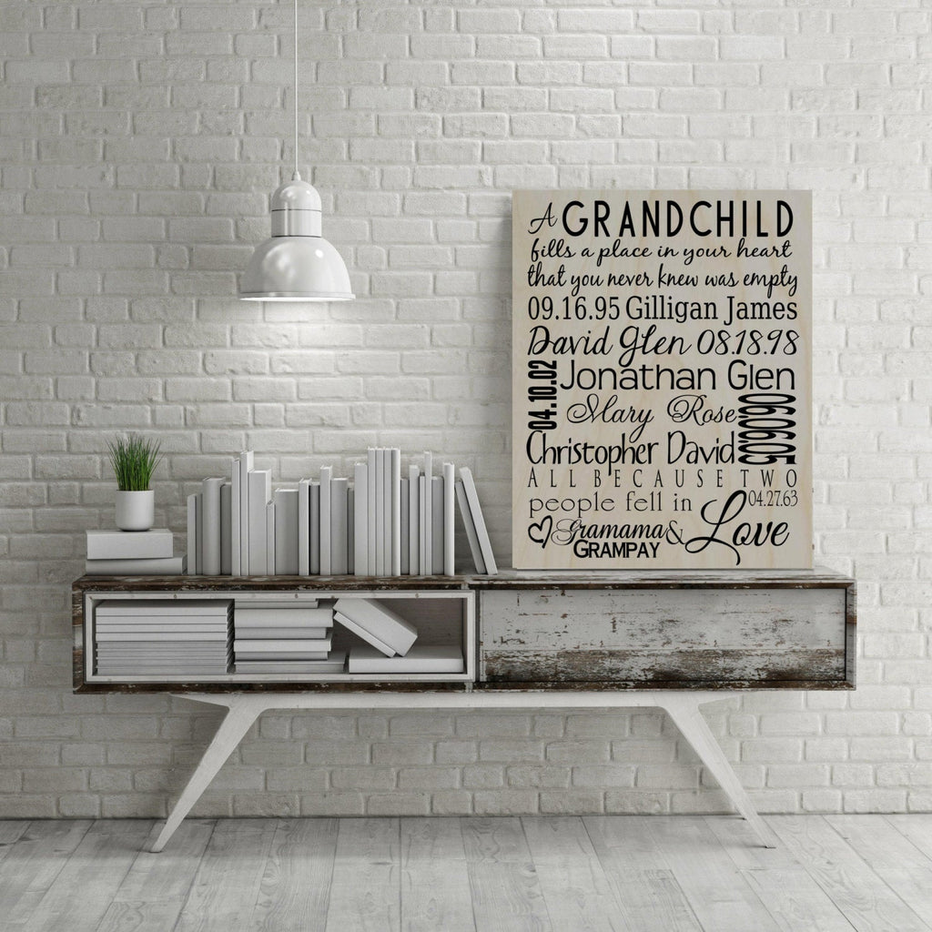 Grandchildren Names and Birth Date Wooden Sign