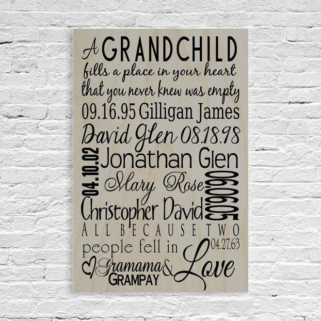 Grandchildren Names and Birth Date Wooden Sign