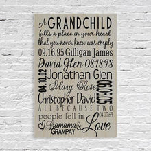 Load image into Gallery viewer, Grandchildren Names and Birth Date Wooden Sign