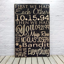 Load image into Gallery viewer, &quot;First We Had Each Other Then We Had You&quot; Personalized Wooden Family Name Sign