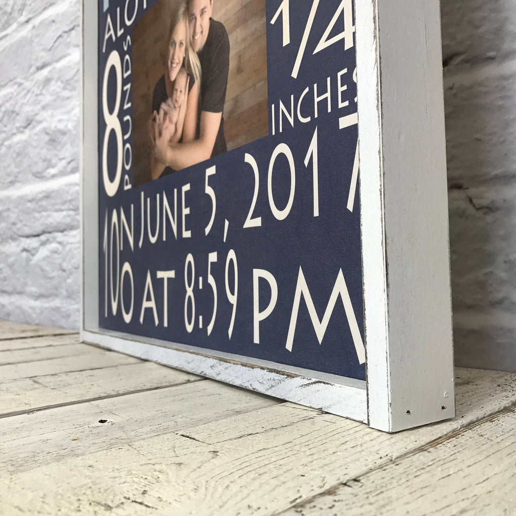 Personalized Baby Stat Sign with Photo - Wood