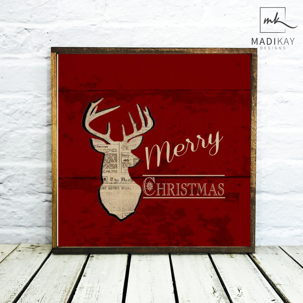 "Merry Christmas" Wooden Deer Sign